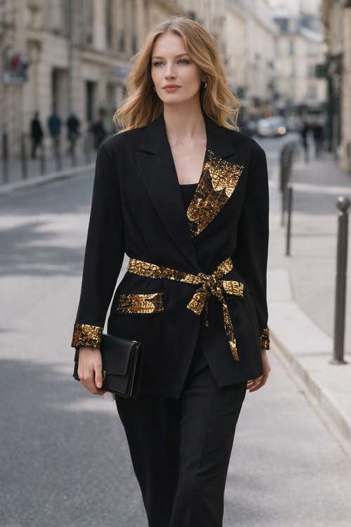 Blazer femme avec ceinture en Wax - AssawaCouture