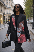 Blazer Noir femme élégant  Wax rose bleue