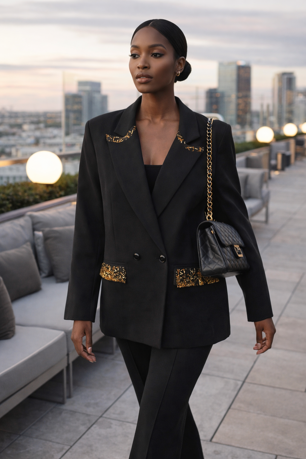 Blazer femme oversize élégant détail Wax doré marron