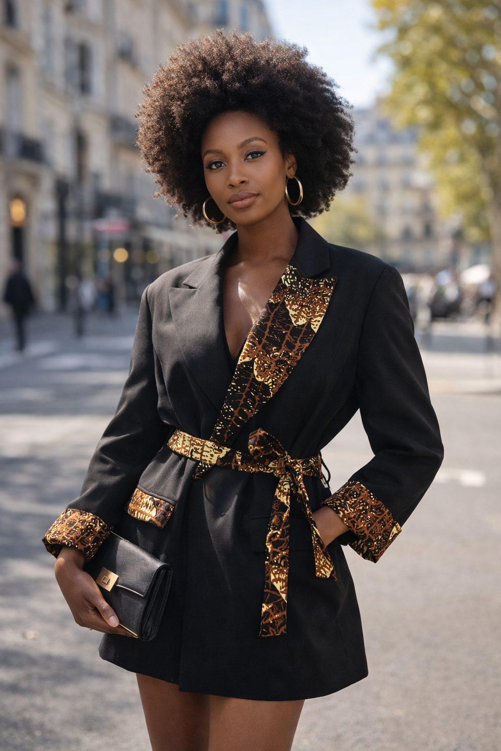 Blazer femme avec ceinture en Wax - AssawaCouture