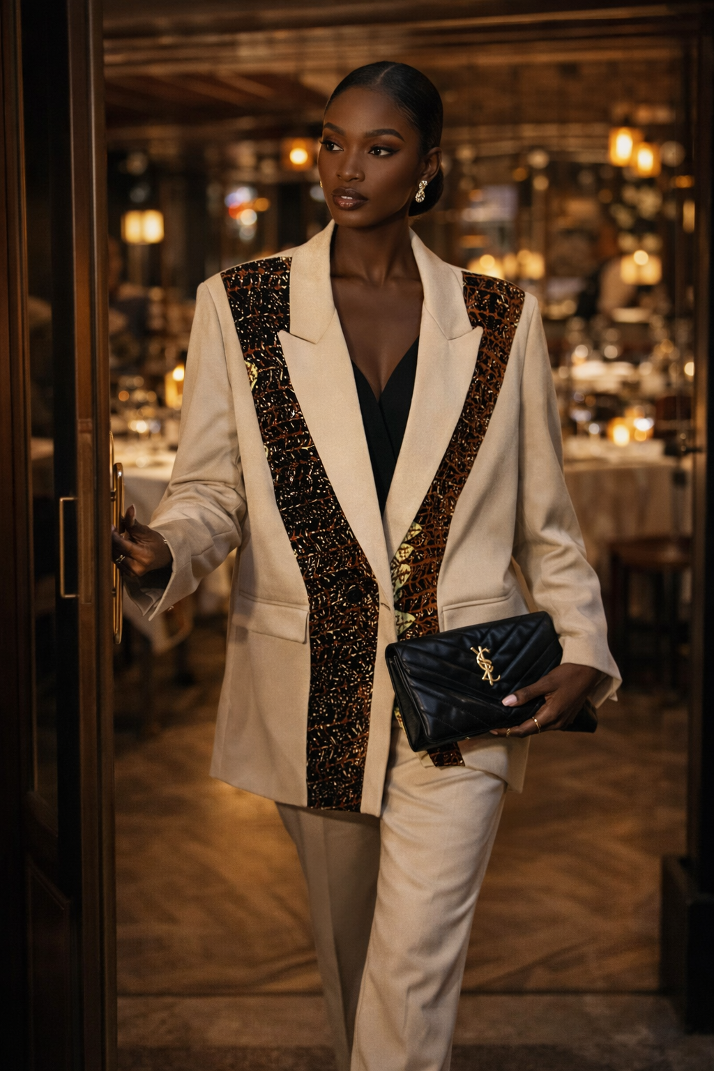 Blazer élégant crème wax brun