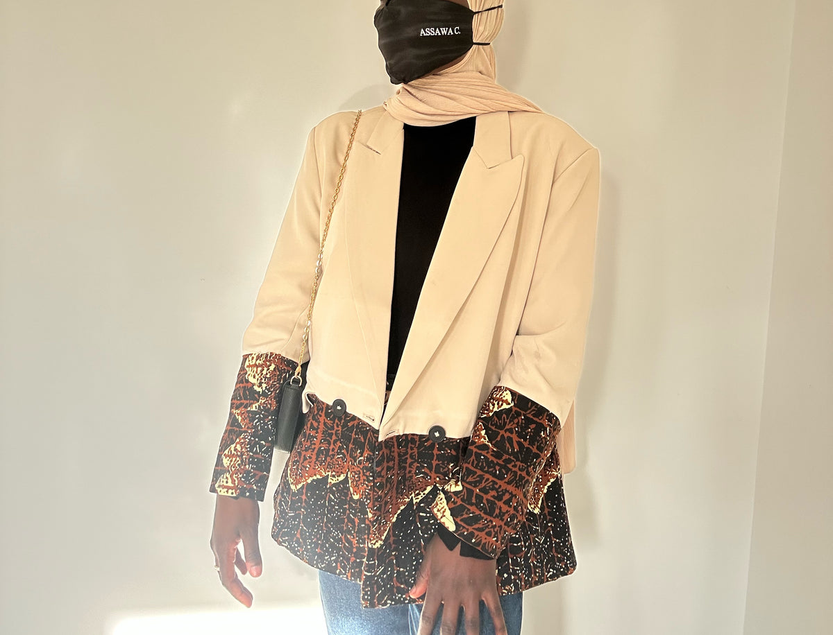 Blazer femme chic crème wax marron doré