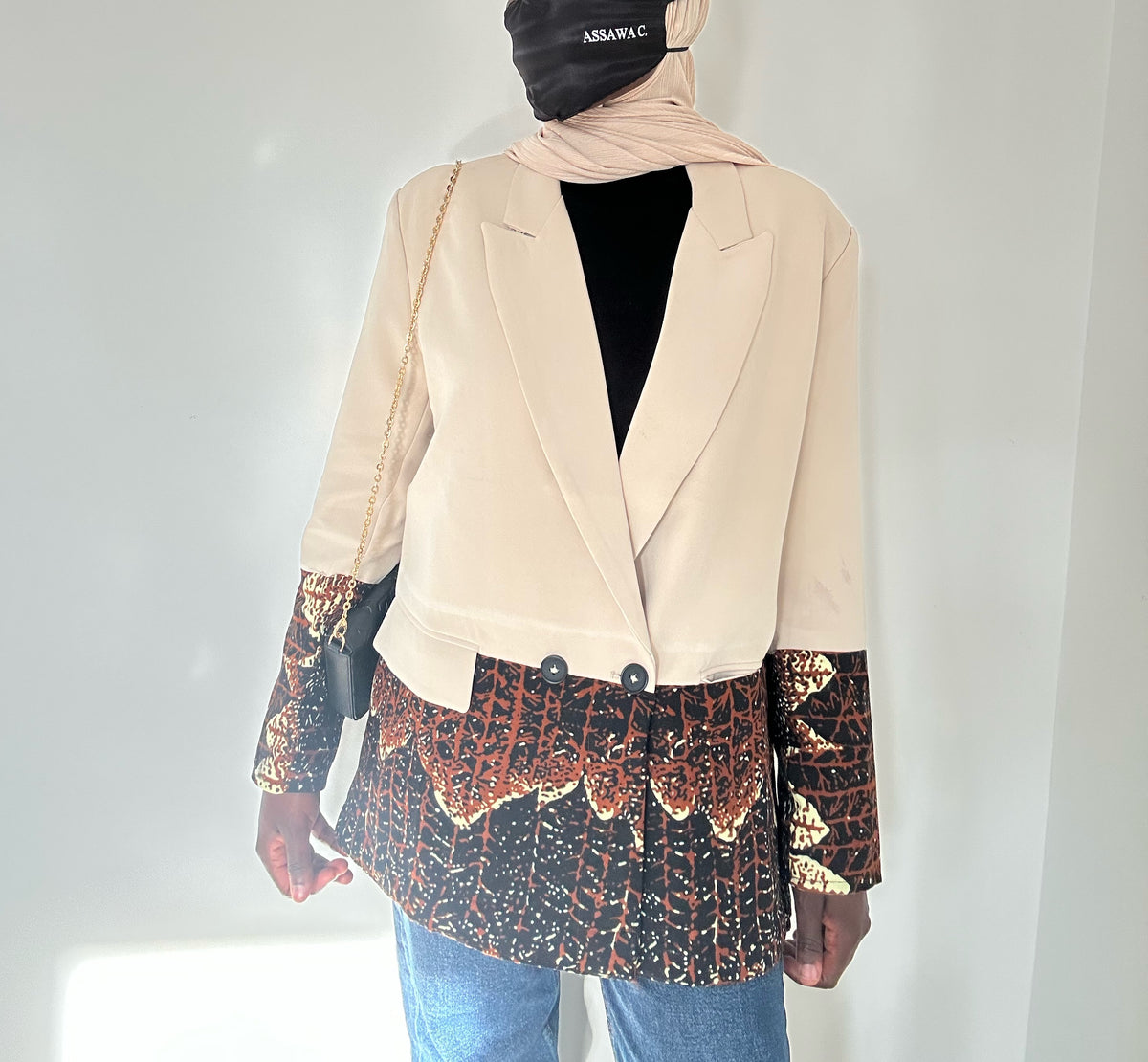 Blazer femme chic crème wax marron doré