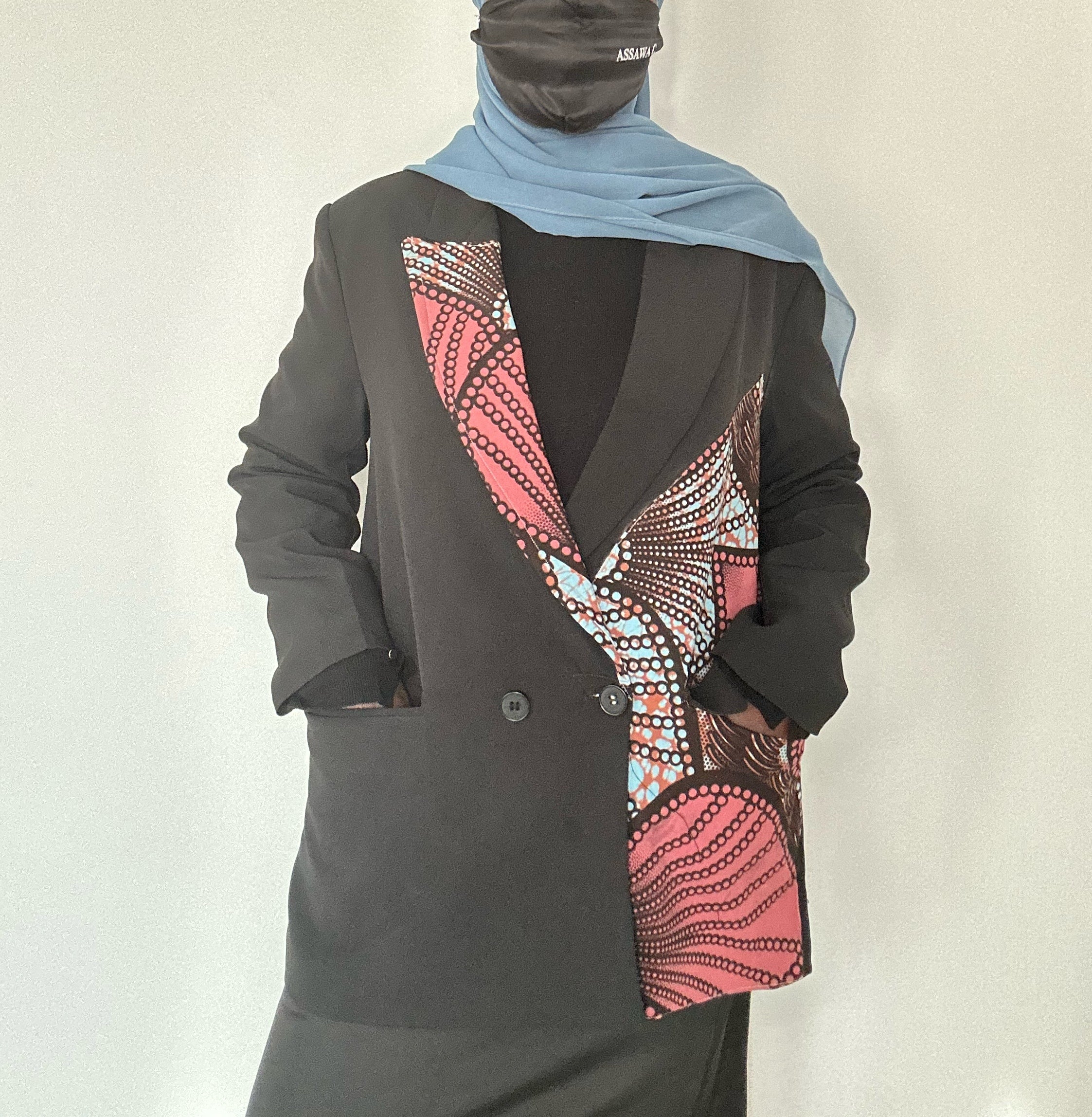 Blazer Noir femme élégant  Wax rose bleue