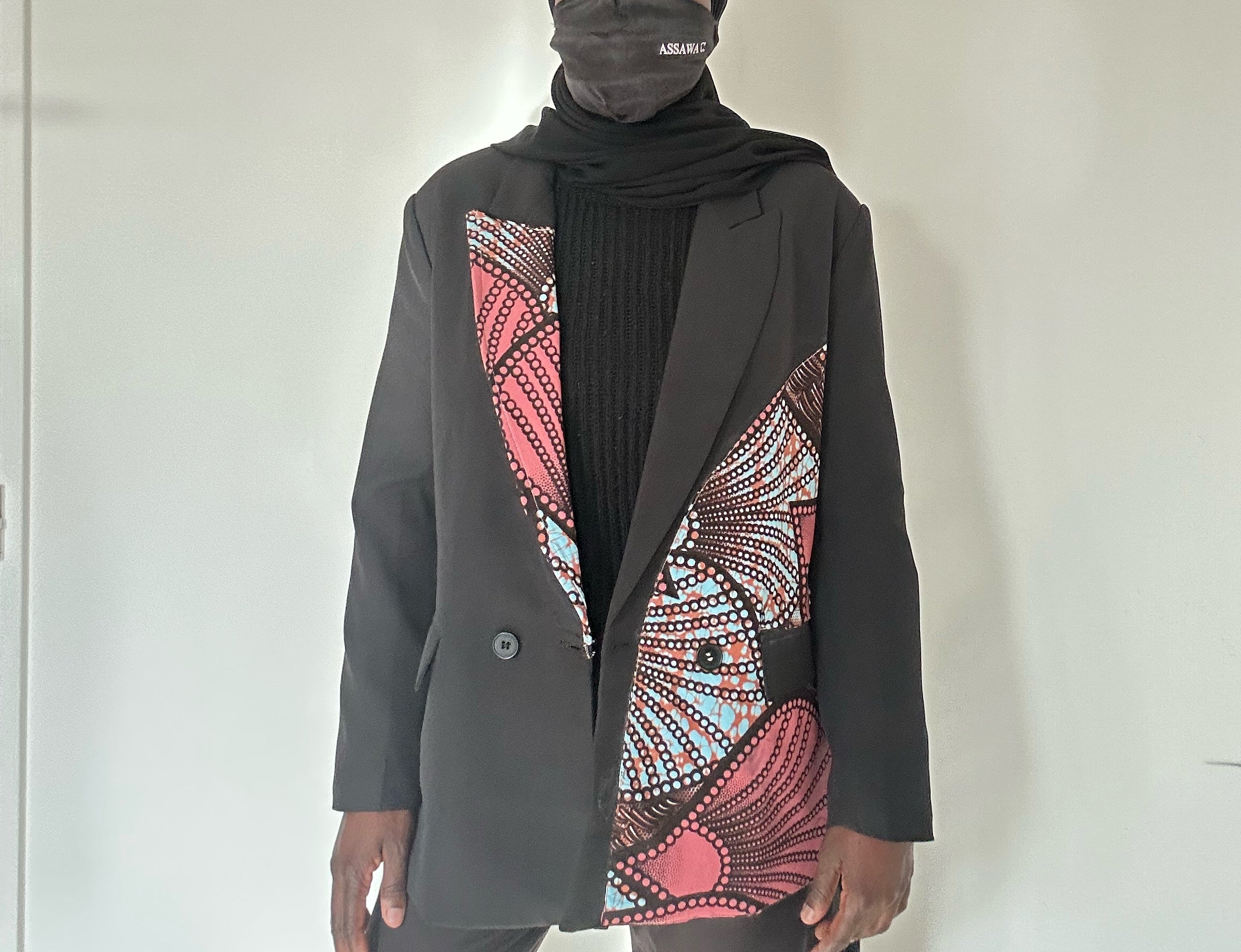 Blazer Noir femme élégant  Wax rose bleue